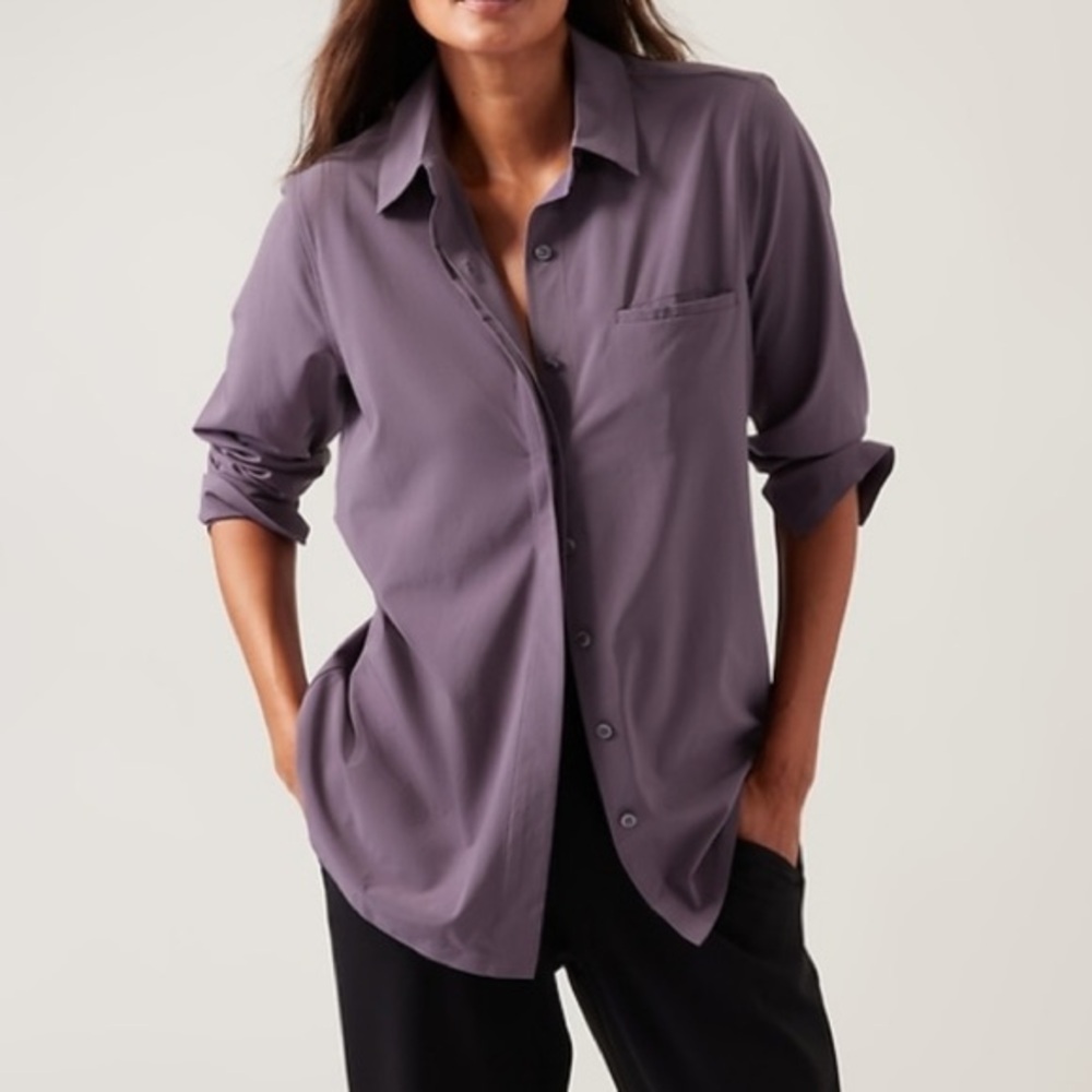 Athleta Urbanite Button Down Long Sleeve Top in Dusk Violet Purple Plus Size 3X